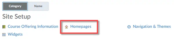 Homepages shown by category