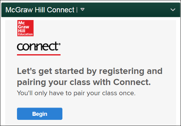 McGraw Hill widget with Begin button