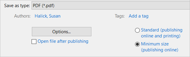 Prompt showing the option to minimize file size when saving a PowerPoint.