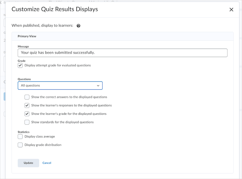 Customizing Quiz Results Display